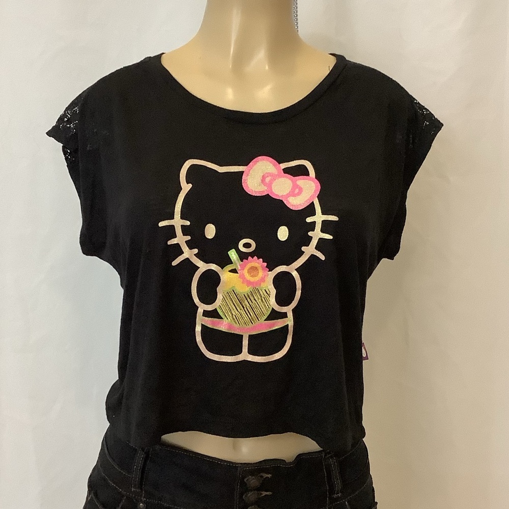 Medium, Black Crop Top. #HelloKitty